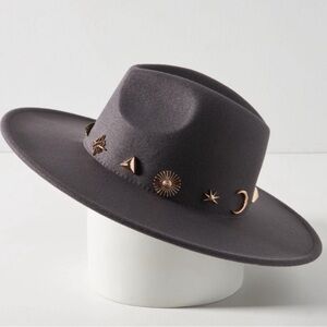 Anthropologie Gold Charm Trimmed Rancher Hat in Grey